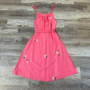 Vintage 70s Malie Honolulu Pink Cotton Midi Dress Floral Cottagecore